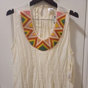 Cream Sleeveless Top with Beaded Collar